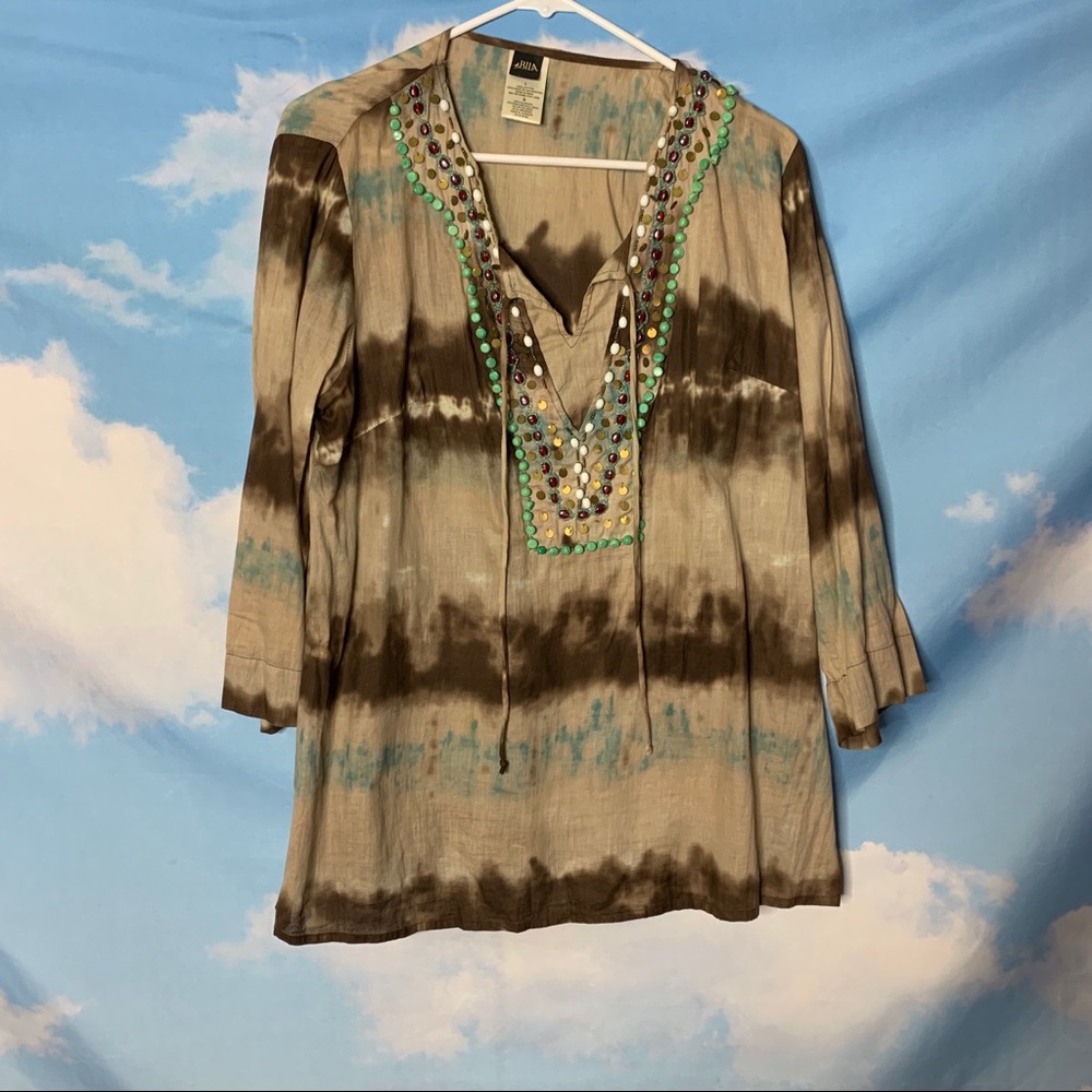 Bila- Brown Long Sleeve Boho Top size Large